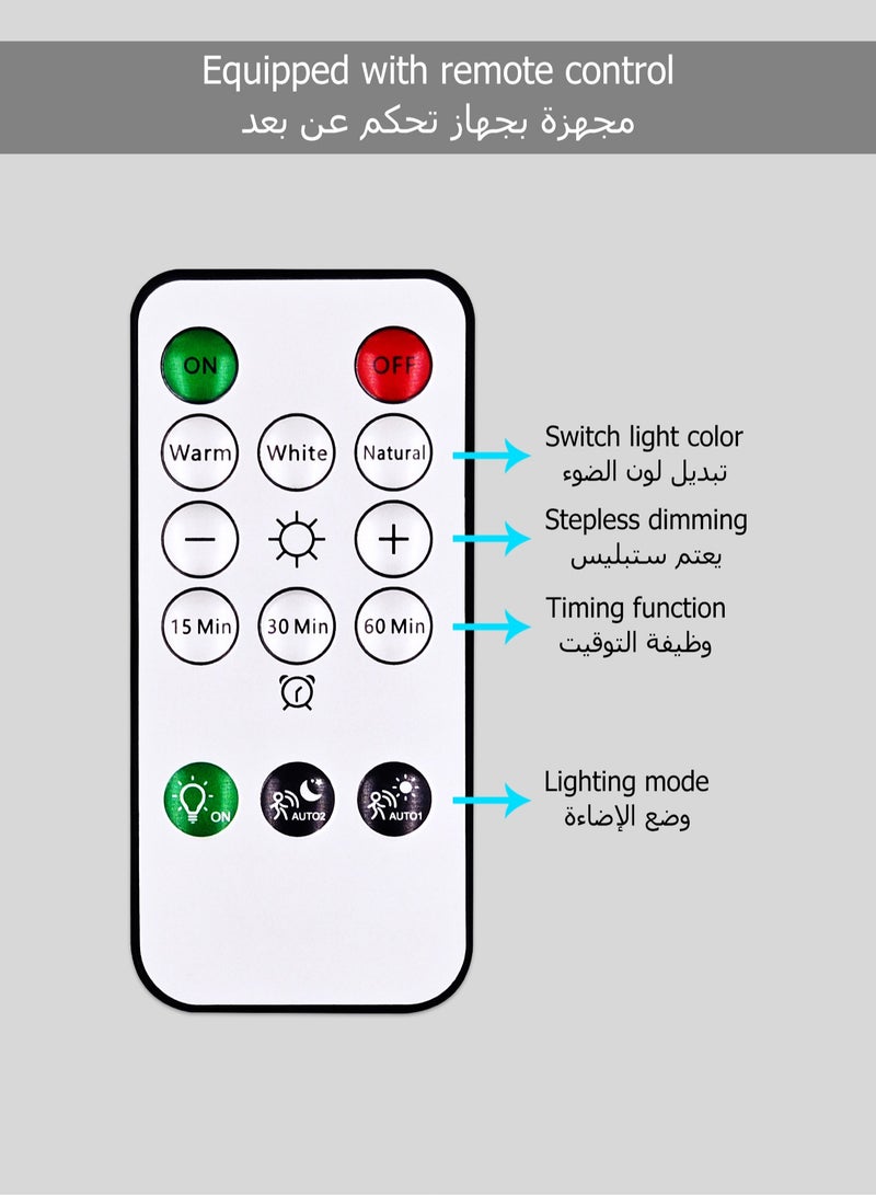 Motion Sensor Light with Remote Control - Adjustable Brightness, Timer Mode -  LED Light - Cordless Under Cabinet Light - White, Warm, Natural Light - Human Body Sensor - Rechargeable Night Light for Kitchen, Staircase, Bedroom, Drawer
