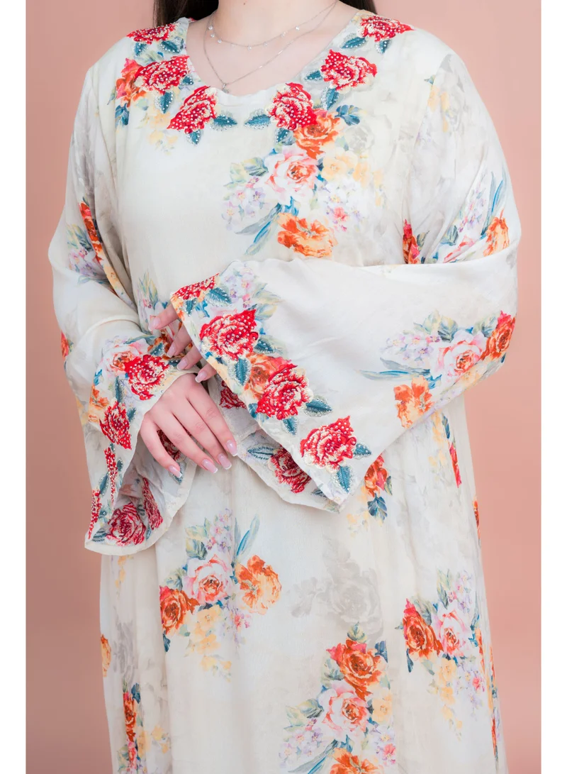 IKKXA Floral Printed Long Sleeve Jalabiya