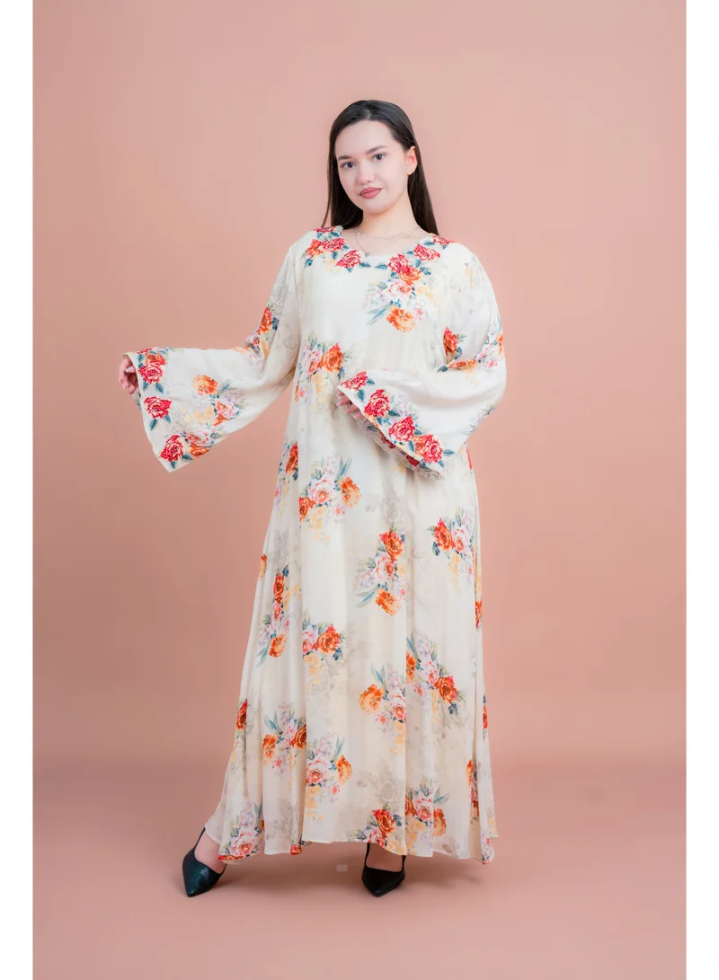 IKKXA Floral Printed Long Sleeve Jalabiya