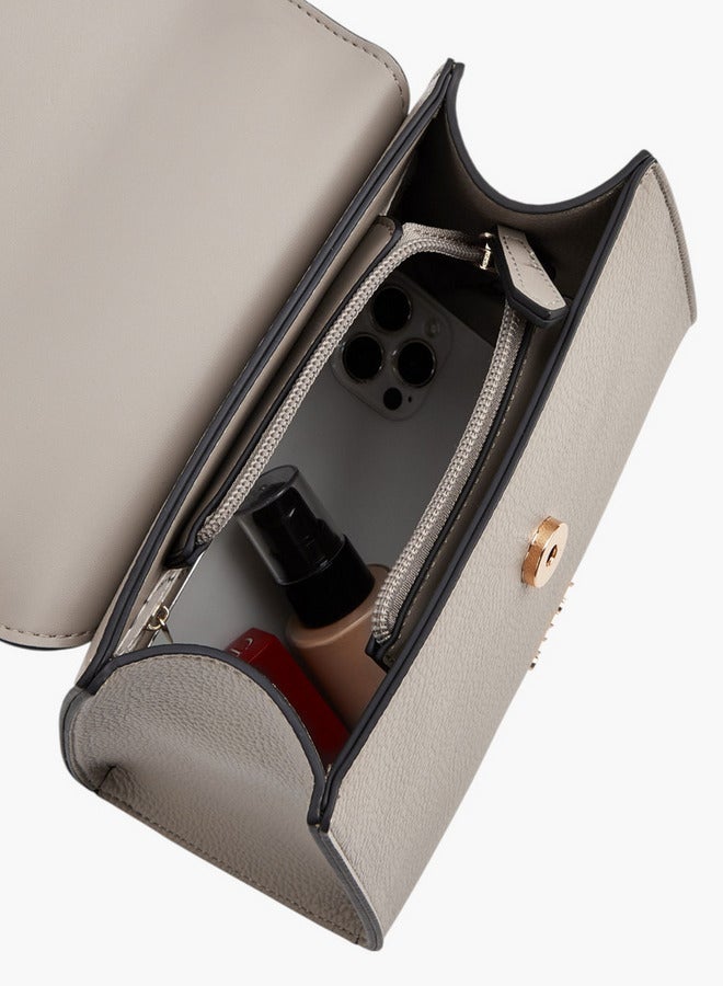 حقيبة ساتشل نسائية بنقوش بارزة وإبزيم وإغلاق بزر كبس