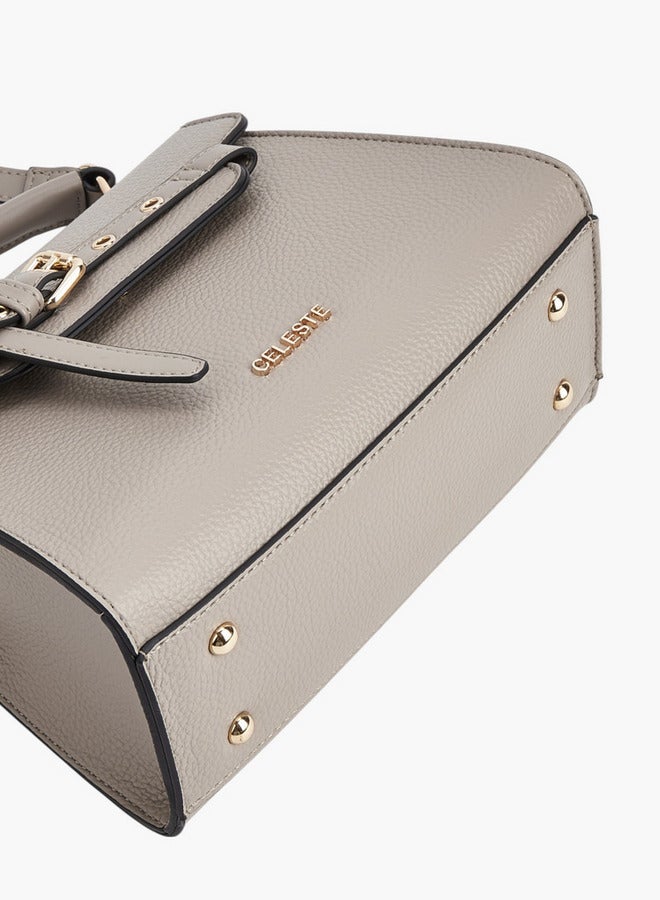 Celeste Women Textured Satchel Bag with Buckle Accent and Snap Button Closure  - Image 5