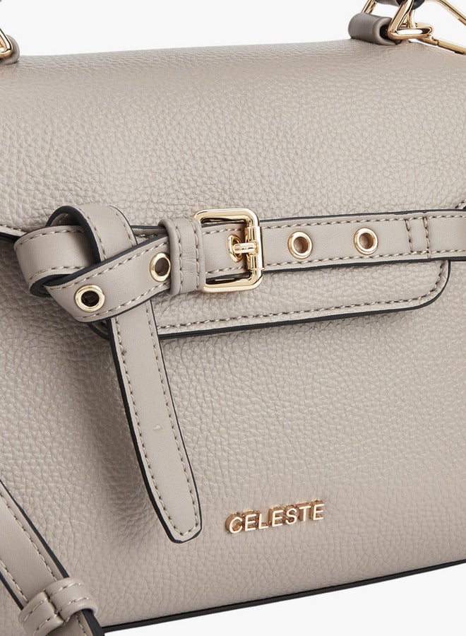 Celeste Women Textured Satchel Bag with Buckle Accent and Snap Button Closure  - Image 4