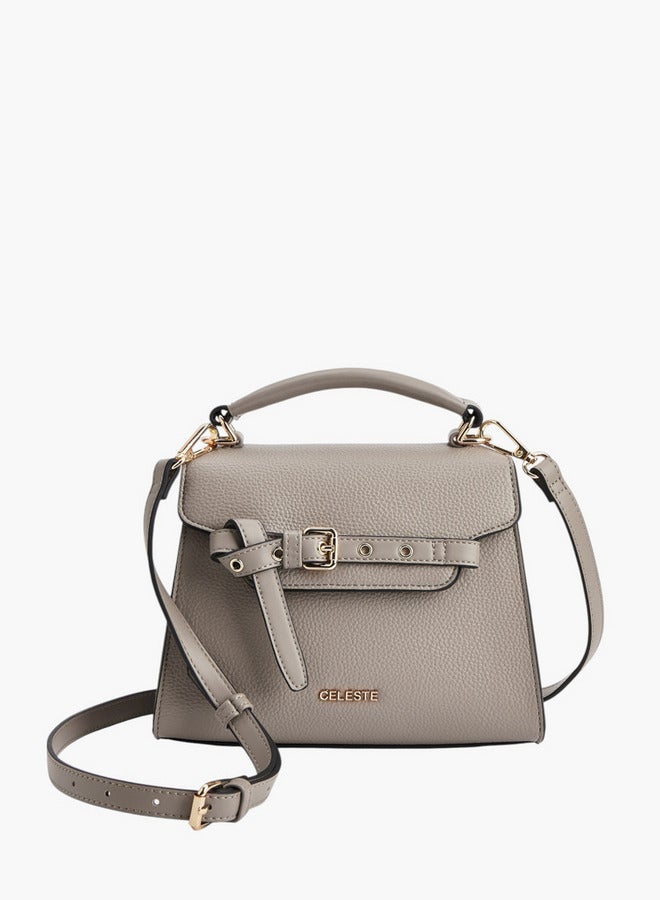 Celeste Women Textured Satchel Bag with Buckle Accent and Snap Button Closure  - Image 1