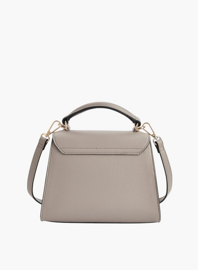 Celeste Women Textured Satchel Bag with Buckle Accent and Snap Button Closure  - Image 3