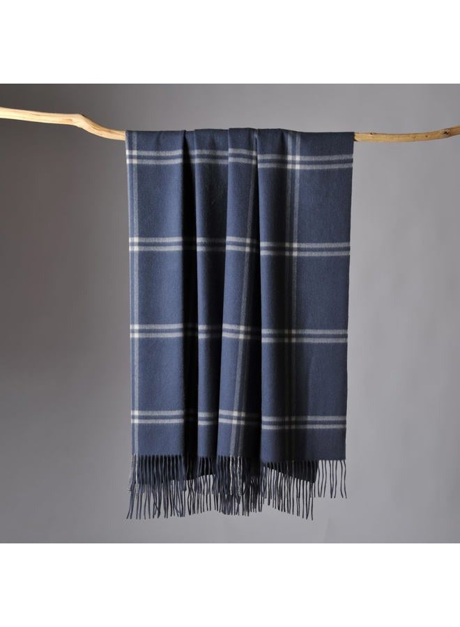 CUDDLE DREAMS Premium Cashmere Throw Blanket with Fringe, Luxuriously Soft (Plaid Blue) - Image 1