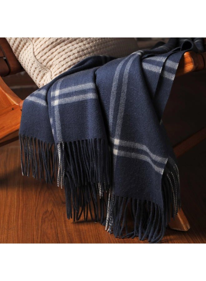 CUDDLE DREAMS Premium Cashmere Throw Blanket with Fringe, Luxuriously Soft (Plaid Blue) - Image 4