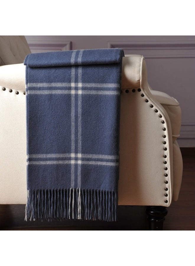 CUDDLE DREAMS Premium Cashmere Throw Blanket with Fringe, Luxuriously Soft (Plaid Blue) - Image 2