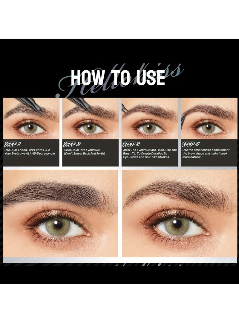 HelloKiss - Precise Liquid Eyebrow Pen with Brush Double Headed Ink Pen 2 Tip Microblading Brow Pen Curved Eyebrow Pencil, 2 Fork Tip Eye Pen Waterproof Long Lasting Ink Pen Brown 02 - Image 1
