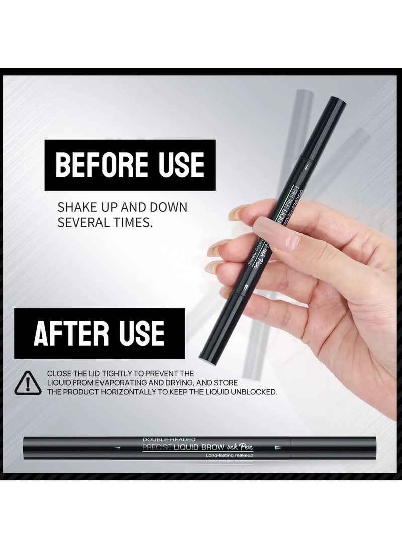 HelloKiss - Precise Liquid Eyebrow Pen with Brush Double Headed Ink Pen 2 Tip Microblading Brow Pen Curved Eyebrow Pencil, 2 Fork Tip Eye Pen Waterproof Long Lasting Ink Pen Brown 02 - Image 1