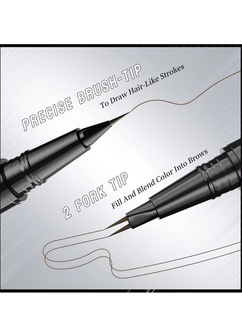 HelloKiss - Precise Liquid Eyebrow Pen with Brush Double Headed Ink Pen 2 Tip Microblading Brow Pen Curved Eyebrow Pencil, 2 Fork Tip Eye Pen Waterproof Long Lasting Ink Pen Brown 02 - Image 1