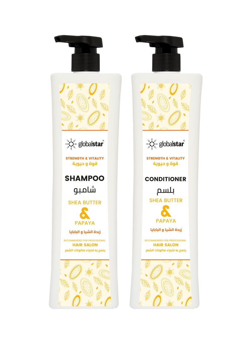 globalstar - Globalstar Shea Butter & Papaya Hair Shampoo - 1000ml Deep Moisturizing, Strengthening & Damage Repair Formula - Image 1