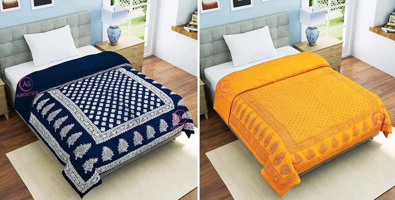 WORLDNEX 400 TC Pure Cotton Jaipuri Design Printed Light Weight Traditional Rajasthani Print Single Bed QuiltRazaiRajai Design 18 Single Bed Set of 2 Combo Set - Image 2