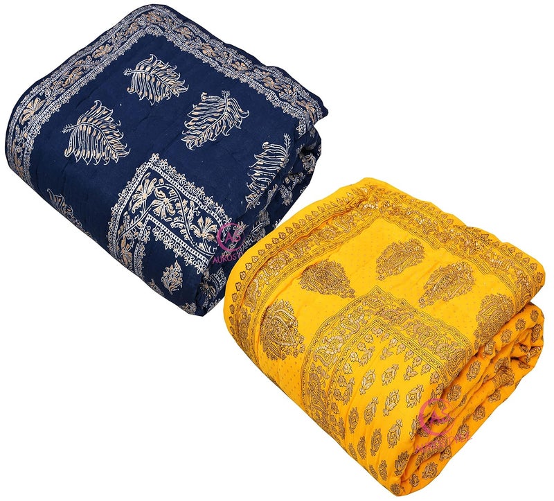 WORLDNEX 400 TC Pure Cotton Jaipuri Design Printed Light Weight Traditional Rajasthani Print Single Bed QuiltRazaiRajai Design 18 Single Bed Set of 2 Combo Set - Image 4