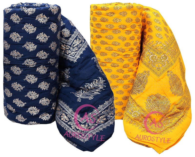 WORLDNEX 400 TC Pure Cotton Jaipuri Design Printed Light Weight Traditional Rajasthani Print Single Bed QuiltRazaiRajai Design 18 Single Bed Set of 2 Combo Set - Image 1