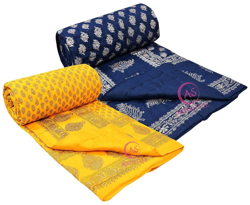 WORLDNEX 400 TC Pure Cotton Jaipuri Design Printed Light Weight Traditional Rajasthani Print Single Bed QuiltRazaiRajai Design 18 Single Bed Set of 2 Combo Set - Image 5