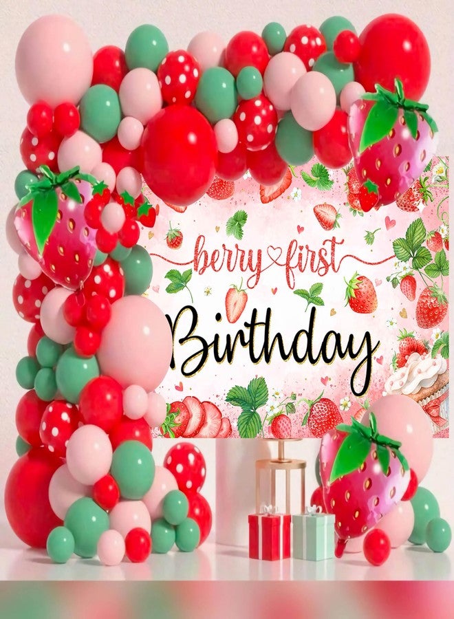 Mocsicka Berry First Birthday Backdrop Strawberry Theme Birthday Party Decorations Banner 1st Birthday Banner for Girls Sweet One Party Supplies Photography Background (Red, 70.8x43.3 inch) - Image 5