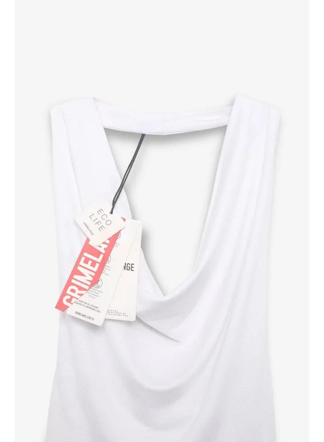 Ethiquet NESLIVA Women's Degage Halter Neck Thick-Strap Open-Back Crop White Blouse.