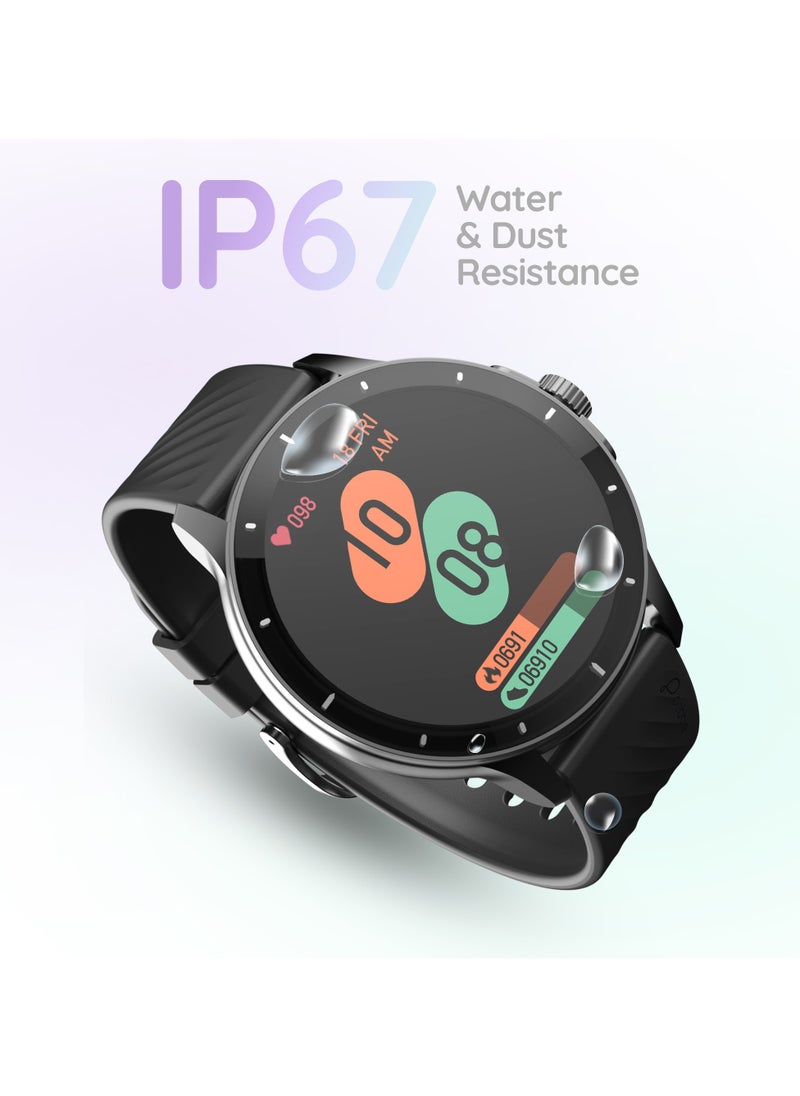 Pebble - Polar 1.52" HD Round Display Smartwatch, Quick Notification, Compatible for Android & iOS, BT Calling, SpO2, Heart Rate and Sleep Monitoring, Multi Watch Faces, AI Voice Assistant, Jet Black - Image 1