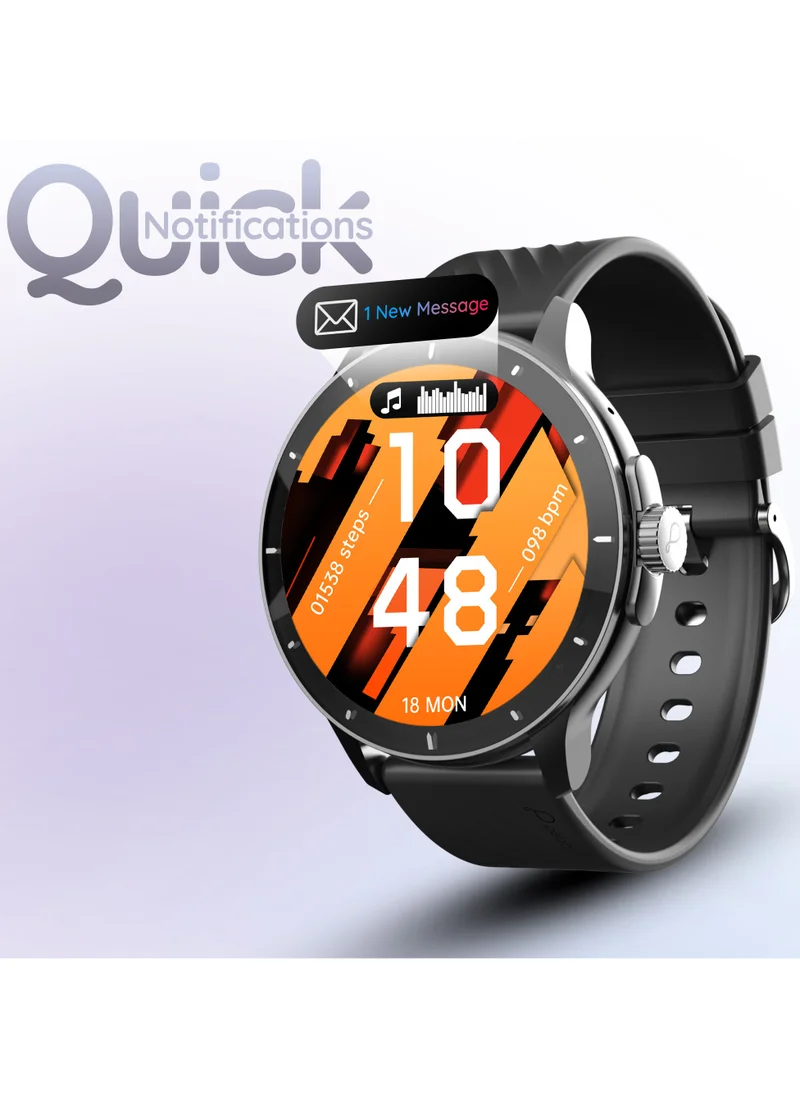 Pebble Polar 1.52" HD Round Display Smartwatch, Quick Notification, Compatible for Android & iOS, BT Calling, SpO2, Heart Rate and Sleep Monitoring, Multi Watch Faces, AI Voice Assistant, Jet Black