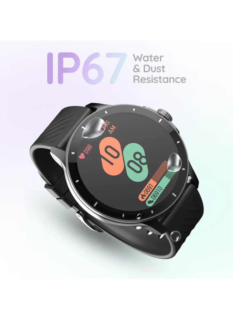 Pebble Polar 1.52" HD Round Display Smartwatch, Quick Notification, Compatible for Android & iOS, BT Calling, SpO2, Heart Rate and Sleep Monitoring, Multi Watch Faces, AI Voice Assistant, Jet Black