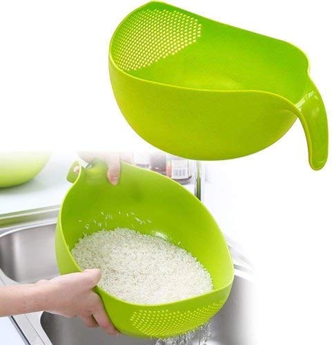 NOBILEA Kitchen Multi Color Plastic Bowl Plastic Fruit Bowl Thick Drain Basket for Rice Fruit and Vegetable with Handle (Pack of 1) - Image 4