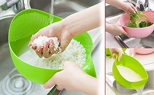 NOBILEA Kitchen Multi Color Plastic Bowl Plastic Fruit Bowl Thick Drain Basket for Rice Fruit and Vegetable with Handle (Pack of 1) - Image 2