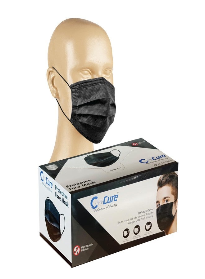 C-Cure® Melt Blown - SMMS Fabric 3 Ply Disposable Face Mask with Nose Clip and Reusable Travel Pouch (Black And White, Pack of 200) for Unisex - Image 1