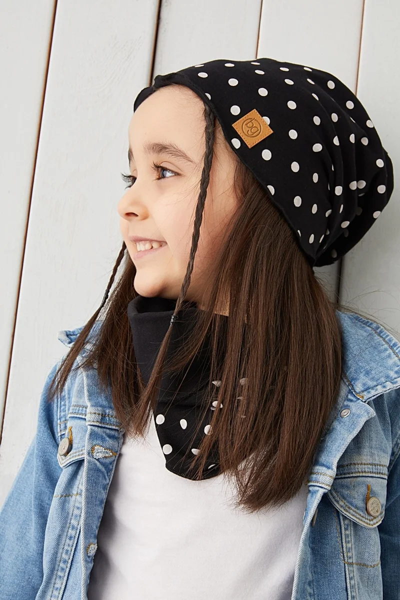 بيبيجيز Black White Polka Dot Baby Girl Hat Beanie Soft Cotton Combed Cotton