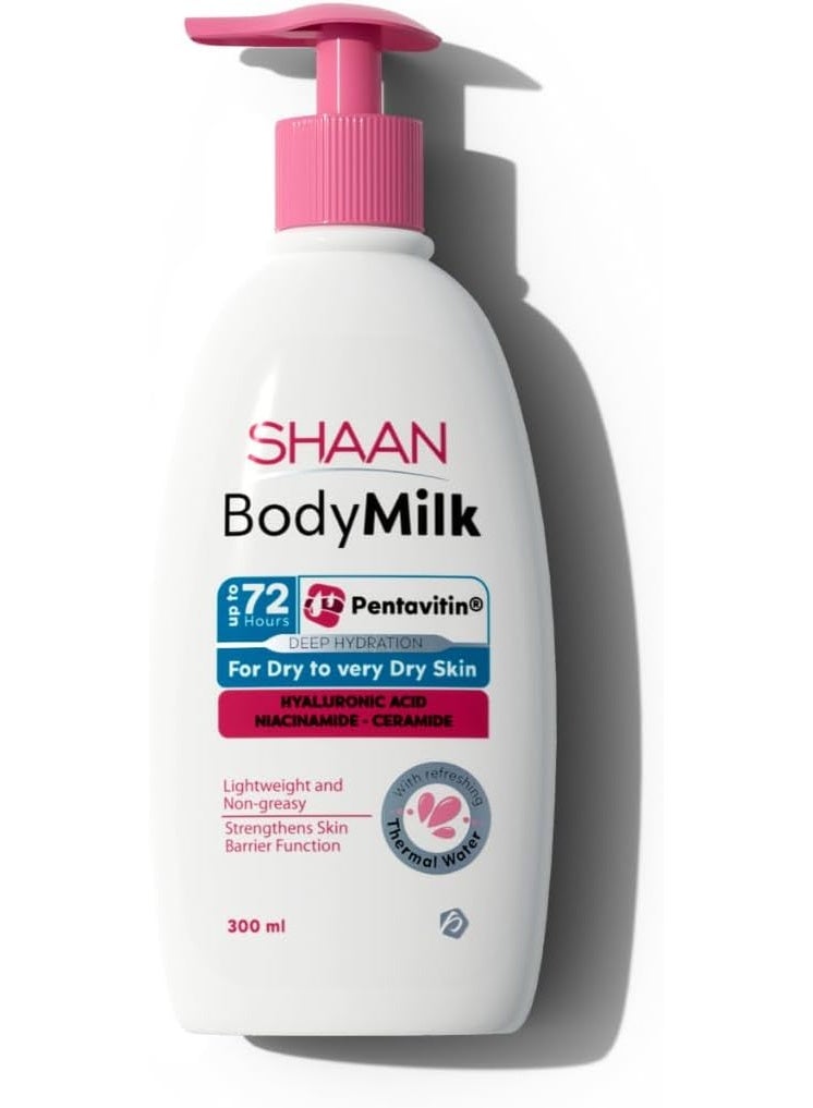 Shaan Body Milk for Dry to Very Dry Skin with Hyaluronic Acid, Niacinamide, Ceramides, 300 ml