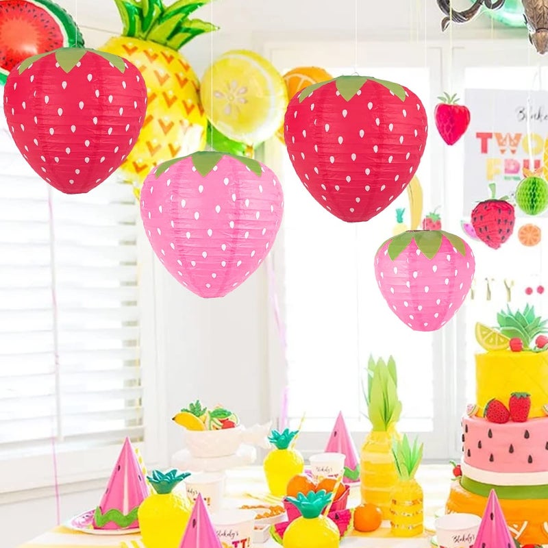 Lotus Mann 8PCS Red and Pink Strawberry Lanterns for Fruit Themed Party Decor Kids Birthday Strawberry Decorations Hungry Caterpillar Party Supplies Hanging Ornaments - Image 2