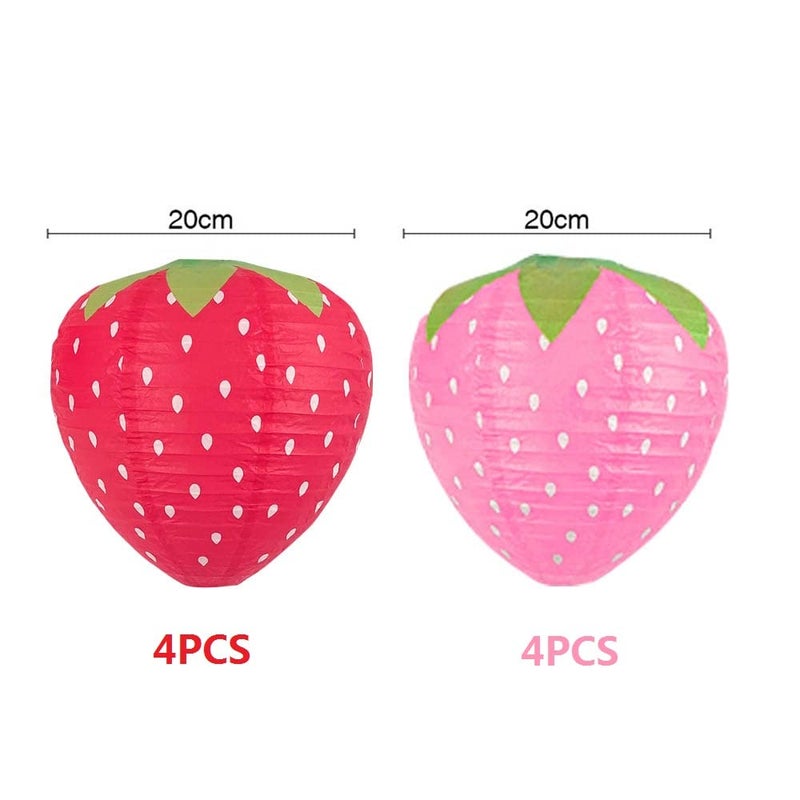 Lotus Mann 8PCS Red and Pink Strawberry Lanterns for Fruit Themed Party Decor Kids Birthday Strawberry Decorations Hungry Caterpillar Party Supplies Hanging Ornaments - Image 3