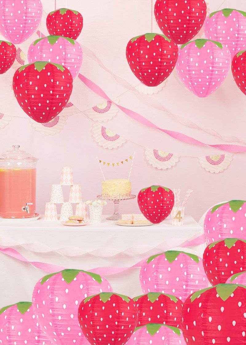Lotus Mann 8PCS Red and Pink Strawberry Lanterns for Fruit Themed Party Decor Kids Birthday Strawberry Decorations Hungry Caterpillar Party Supplies Hanging Ornaments - Image 5
