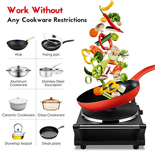 Techwood Hot Plate Portable Electric Stove 1500W Countertop Single Burner with Adjustable Temperature & Stay Cool Handles, 7.3” Cooktop for Dorm Office/Home/Camp, Compatible for All Cookwares - Image 3