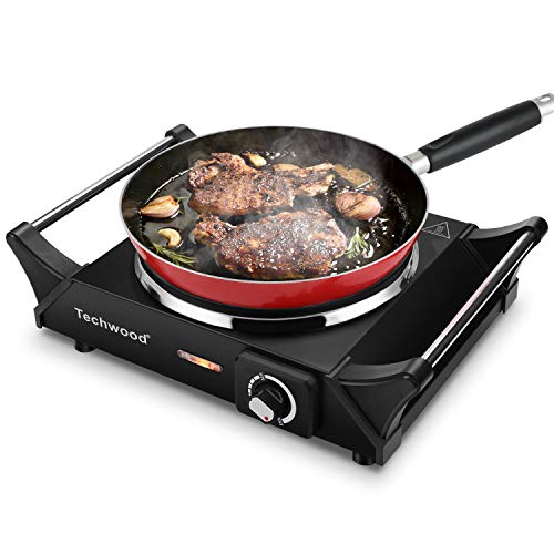Techwood Hot Plate Portable Electric Stove 1500W Countertop Single Burner with Adjustable Temperature & Stay Cool Handles, 7.3” Cooktop for Dorm Office/Home/Camp, Compatible for All Cookwares - Image 1