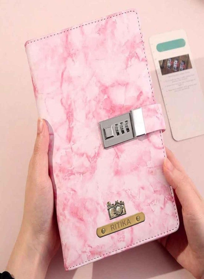 Nutcase Customized Lock Diary for Women - Premium PU Leather Marble Design Diaries with Charms - Image 5