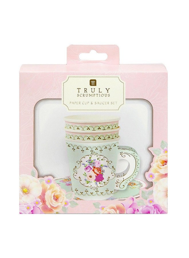 Talking Tables Talking Tables 24 x Pretty Vintage Disposable Floral Cup & Saucer Afternoon Tea Party Set, Truly Scrumptious Disposable Tableware for Mother’s Day, Kids Birthday Bridal Baby Shower, Weddings  - Image 3