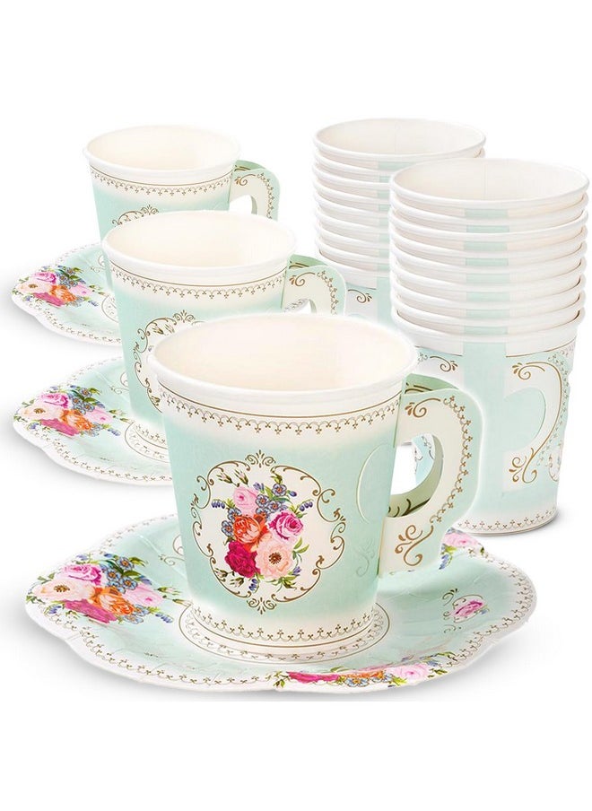 Talking Tables Talking Tables 24 x Pretty Vintage Disposable Floral Cup & Saucer Afternoon Tea Party Set, Truly Scrumptious Disposable Tableware for Mother’s Day, Kids Birthday Bridal Baby Shower, Weddings  - Image 1