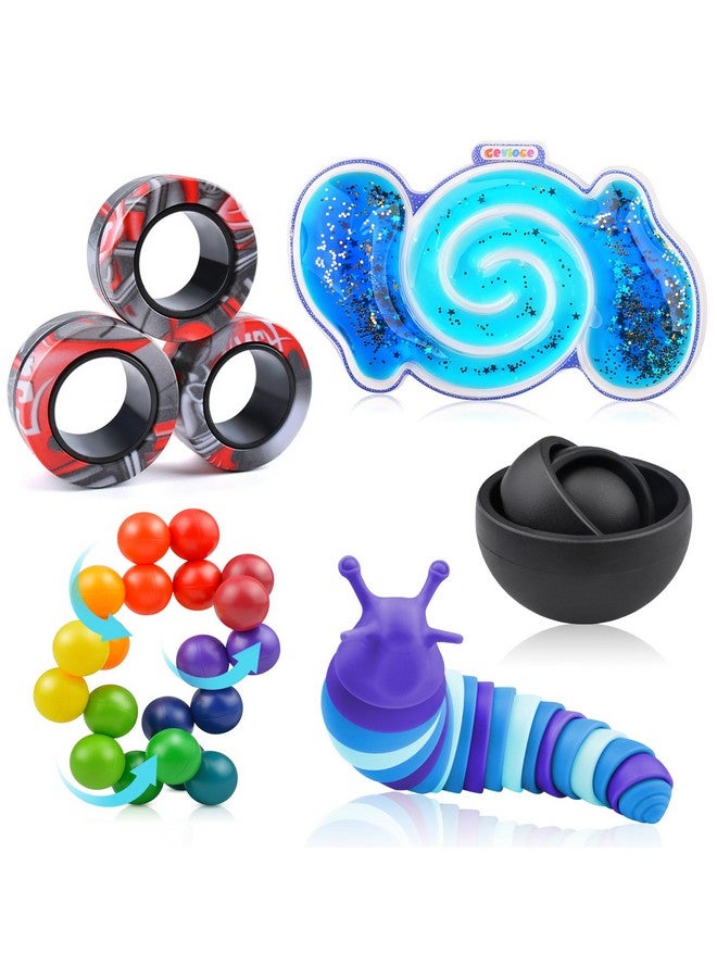 Cevioce 5Pcs Fidget Toys Adults Pack,Stocking Stuffers for Teens Boys Girls,Autism Sensory Toys with Fidget Spinner Slug Magnetic Rings,Squishy Fidget Toys ADHD Stress Relief, for Kid-B - Image 1