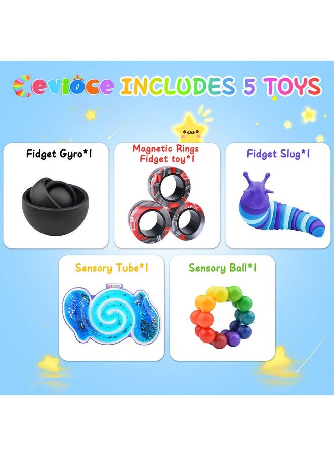 Cevioce 5Pcs Fidget Toys Adults Pack,Stocking Stuffers for Teens Boys Girls,Autism Sensory Toys with Fidget Spinner Slug Magnetic Rings,Squishy Fidget Toys ADHD Stress Relief, for Kid-B - Image 2