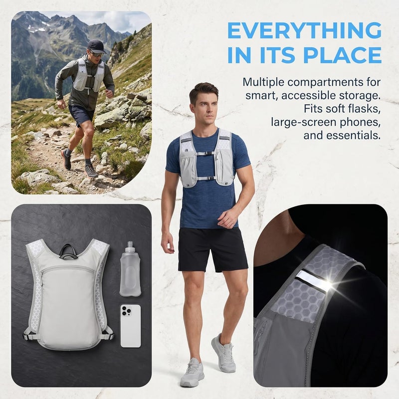 FONCBIEN Running Hydration Vest for Men Women, Unisex Lightweight Trail Running Backpack with Water Bottle, Adjustable Reflective Vest for Outdoor Sports - Image 4