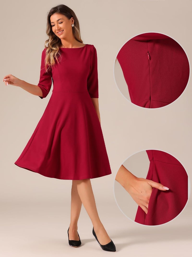 TATAIYA Women's Plus Size 3/4th Sleeve Fit and Flare Midi Dress (Red_5XL) - Image 4