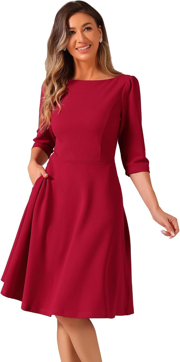 TATAIYA Women's Plus Size 3/4th Sleeve Fit and Flare Midi Dress (Red_5XL) - Image 1