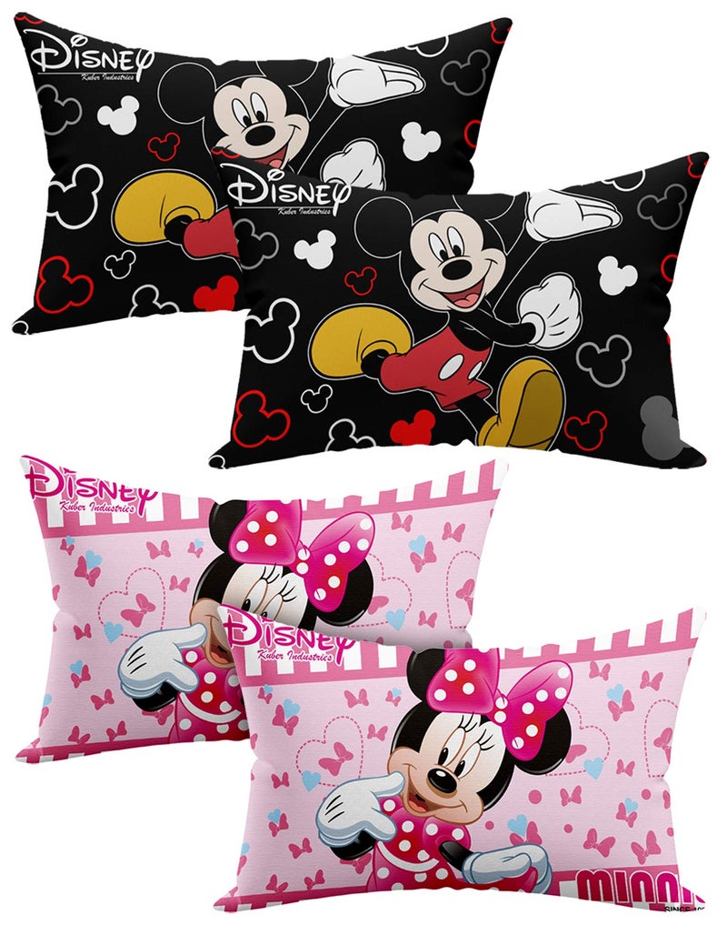 Kuber Industries Disney Minnie Mickey Print Silk Special Long Crush Pillow Cover- Set of 4, Black & Pink-KUBMART10070 - Image 1