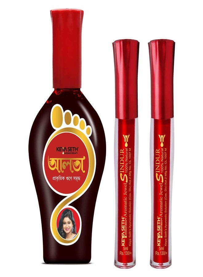 KEYA SETH AROMATHERAPY, DEVICE OF DROP Keya Seth Aromatherapy Aromatic 100% Natura Liquid Sindoor Red 2Pcs & Natural Ayurvedic Aalta 1Pcs With Applicator (Pack Of 3) - Image 1