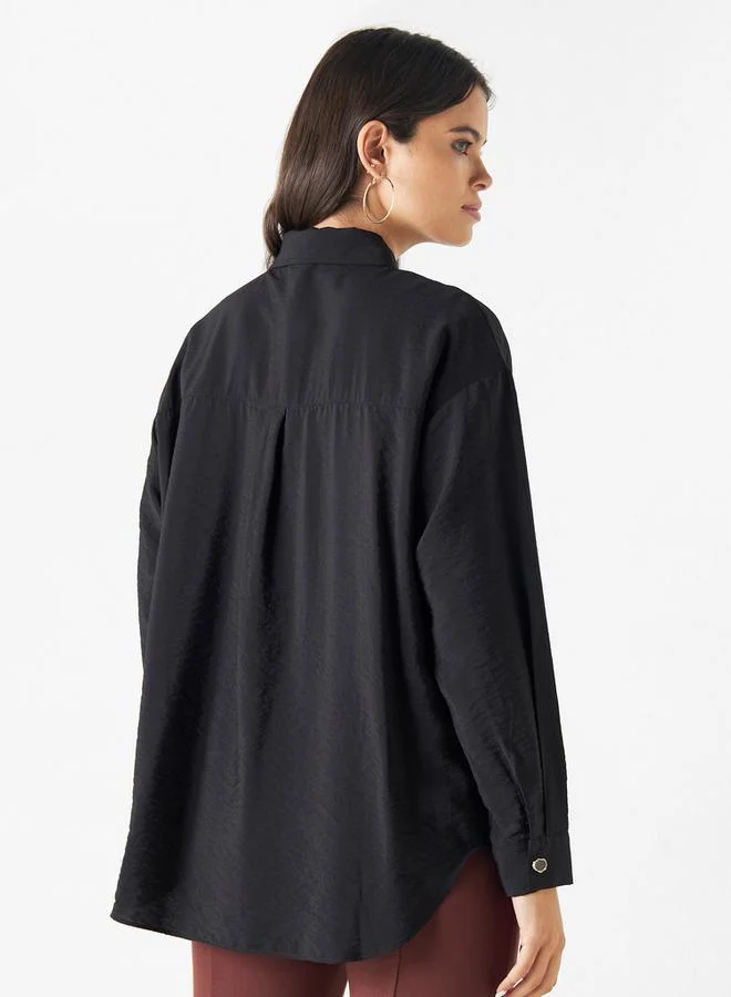 Iconic Iconic Solid Embellished Button Shirt with Long Sleeves