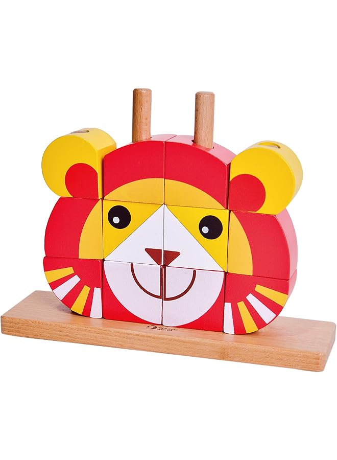 كلاسيك ورالد مجموعة أحجية مكعبات الأسد الخشبية، تطوير الفرز والتكديس - Image 1