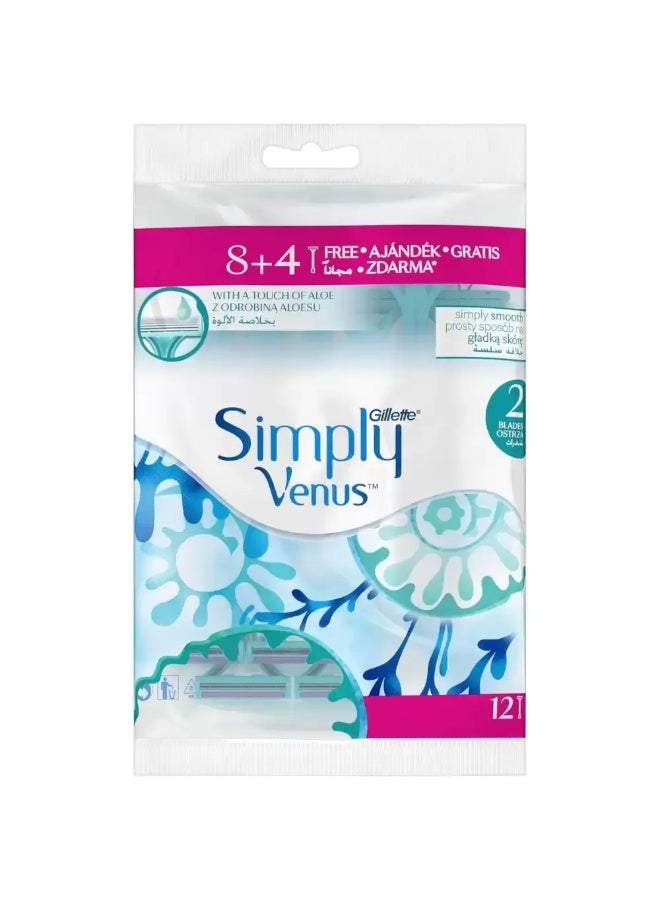 Gillette شفرة جيليت سيمبلي فينوس المزدوجة مع لمسة من الألوة فيرا - 12 قطعة - Image 1
