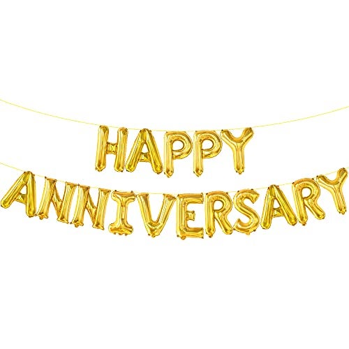 KatchOn Letters Gold Happy Anniversary Balloons Big 16 Inch Banner Backdrop Balloon Banner for Gold Happy Anniversary Decorations Wedding anniversary Party Decorations Anniversary Decor - Image 1