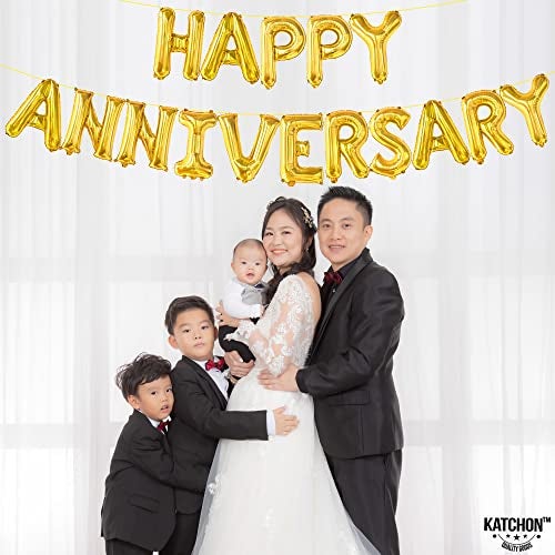 KatchOn Letters Gold Happy Anniversary Balloons Big 16 Inch Banner Backdrop Balloon Banner for Gold Happy Anniversary Decorations Wedding anniversary Party Decorations Anniversary Decor - Image 3