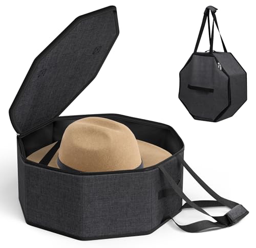 SLEEPING LAMB Hat Box for Travel and Storage Collapsible Cowboy Cap Organizer for Closet with Handles Hat Boxes for Men and Women Storage Large Cap Case Carrier with Cardbord Black - Image 1